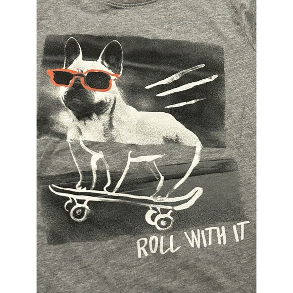 NWOT Wonder Nation Kids XS 4-5 Gray Dog Skateboard Graphic Tee Roll With It - Picture 2 of 3